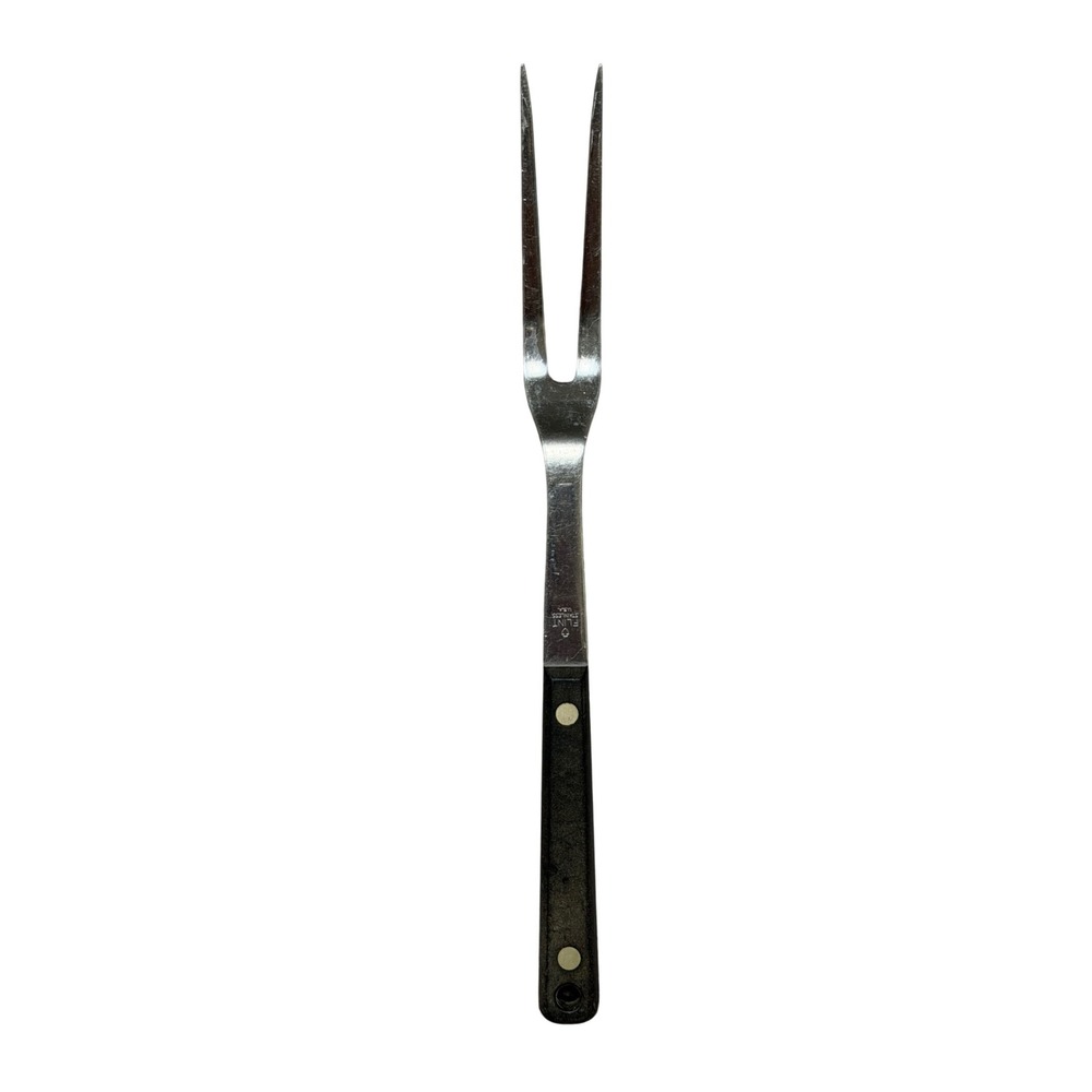 Vintageâ Ekco Flint Stainless Steel Meat Carving Fork 2 Tine Black Handle USA